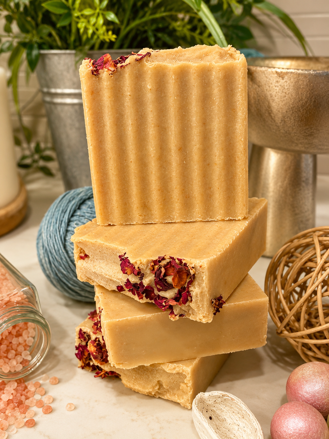 3 Bars Himalayan Salt Milk Soap | Handcrafted Cold Process Soap with Pink Himalayan Salt, Goat Milk & Oatmeal