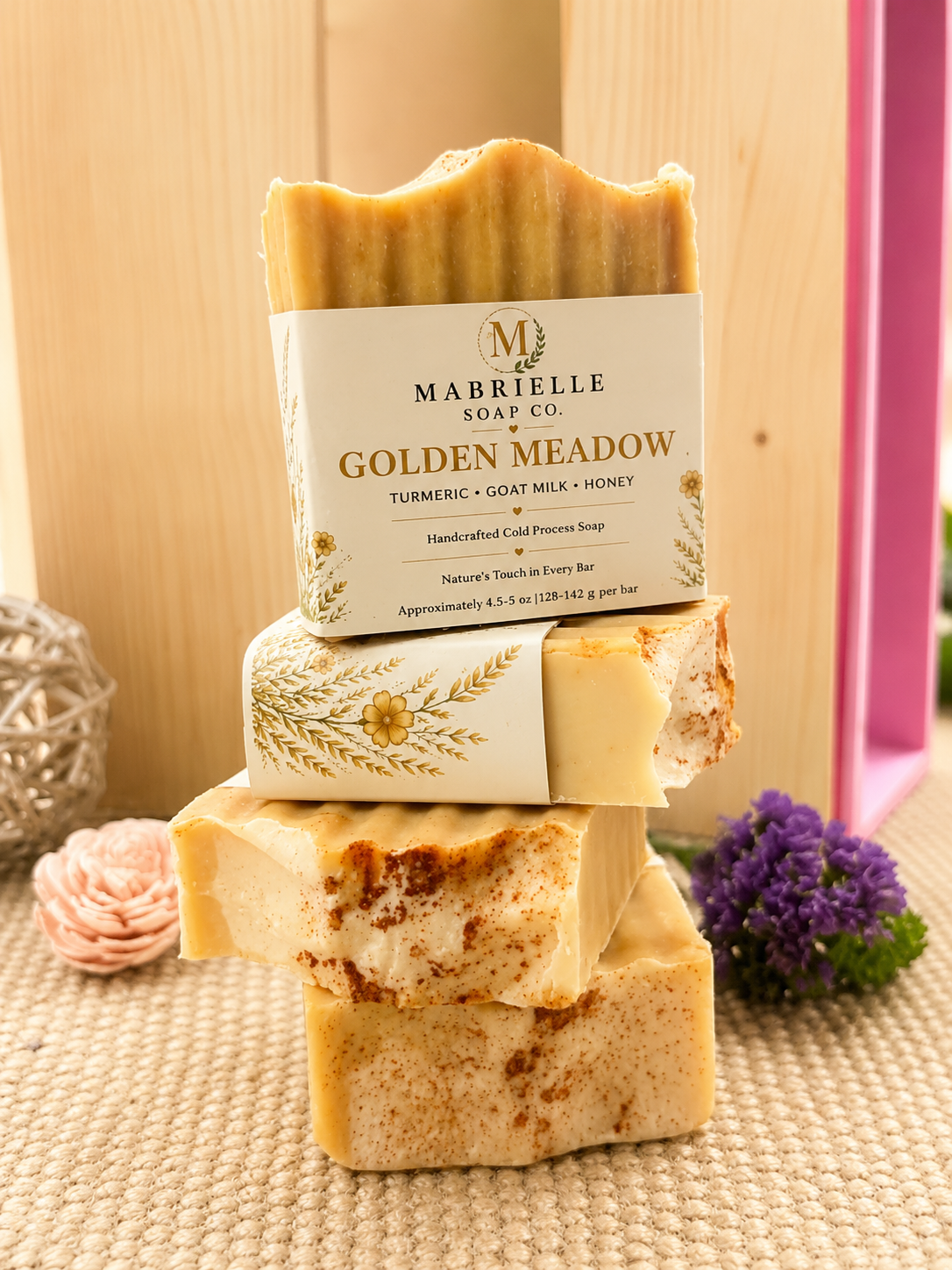3 Bars Golden Meadow Turmeric Milk & Honey Soap | Handcrafted Cold Process Soap