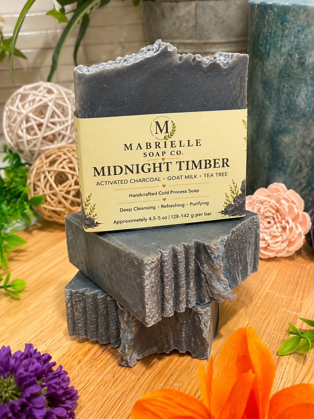 3 Bars of Midnight Timber Milk Soap | Activated Charcoal & Goat Milk