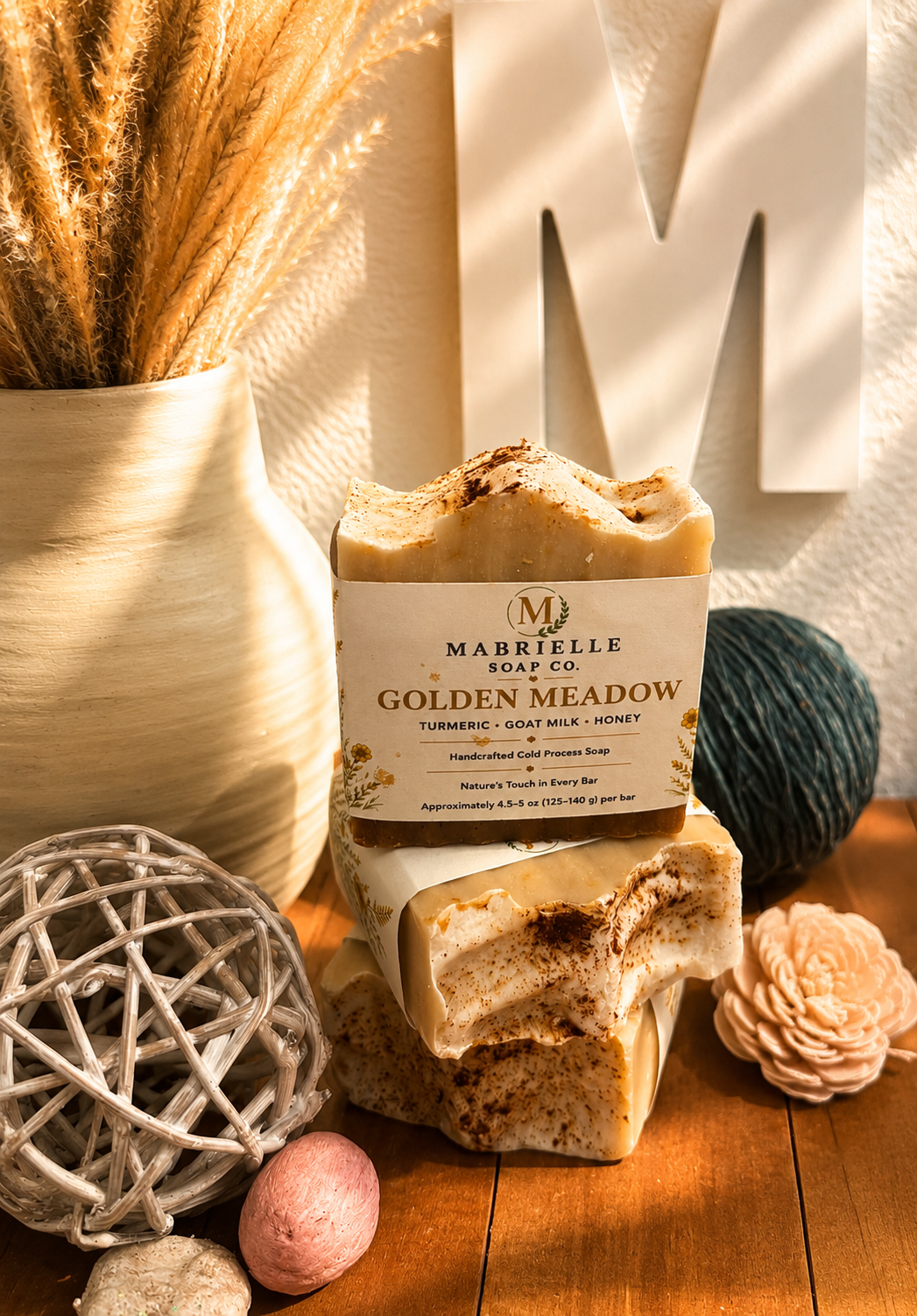 3 Bars Golden Meadow Turmeric Milk & Honey Soap | Handcrafted Cold Process Soap