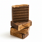 Three Morning Roast coffee soap bars on white background studio shot