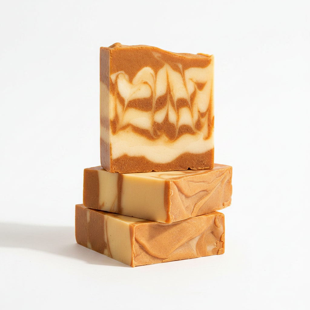 Three Aurea soap bars on white background studio shot