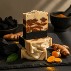 Ember Ash soap dramatic moody dark background with golden light