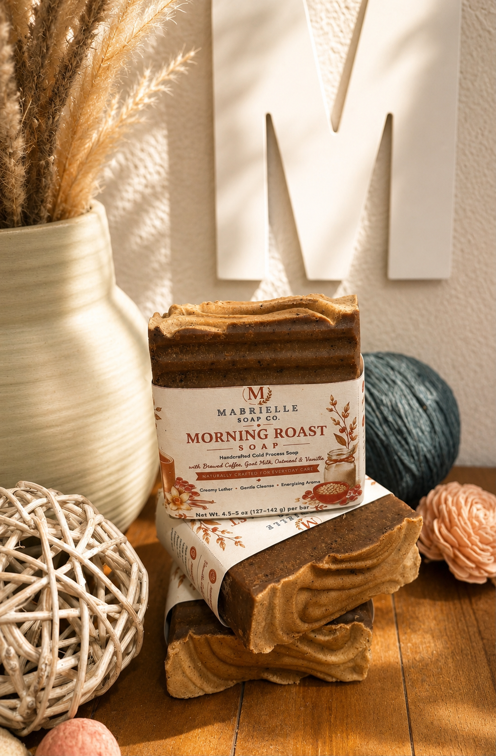 3 Bars Morning Roast Coffee Milk & Oats Soap | Handcrafted Cold Process Goat Milk Soap with Brewed Coffee & Vanilla