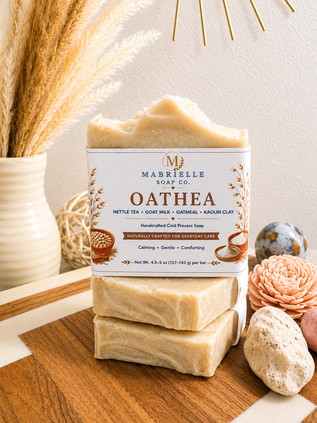 3 Bars Oathea Handcrafted Goat Milk Soap | Nettle Tea, Oatmeal & Kaolin Clay